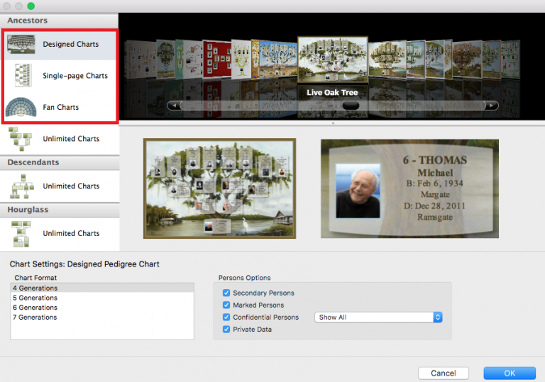 (Mac) Predetermined size tree charts: Single-page Chart, Designed Chart ...